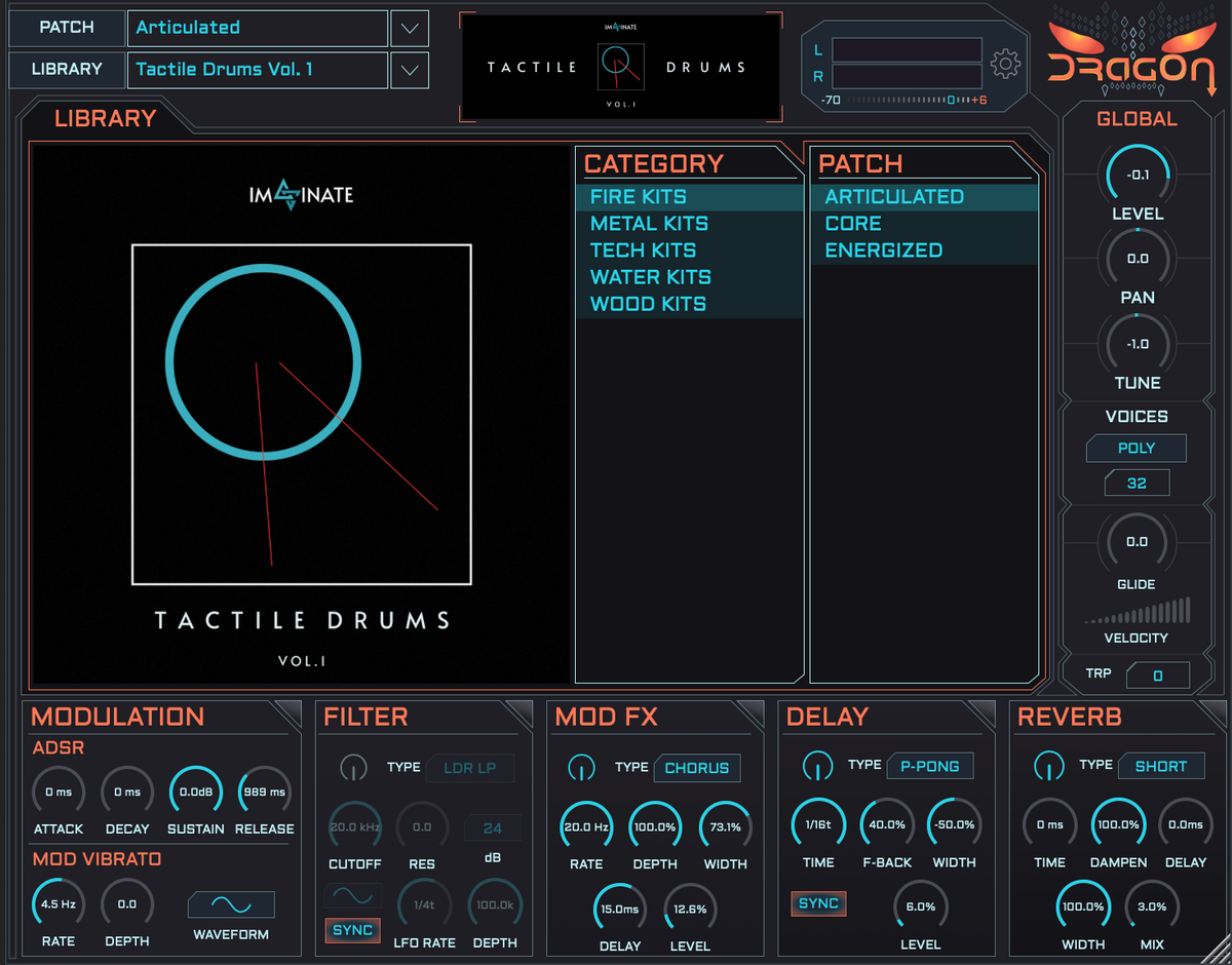 Imaginate - Tactile Drums Volume 1 loaded in DragOn